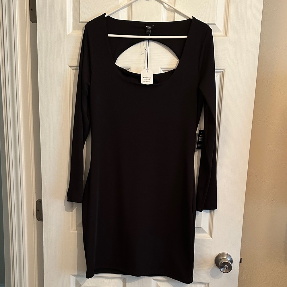 Express Black Long Sleeve Cut-Out Dress